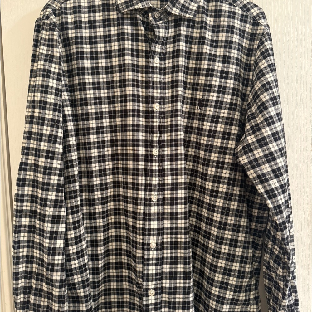Polo Ralph Lauren Light Weight Flannel Black and White Button Down Shirt Sz L